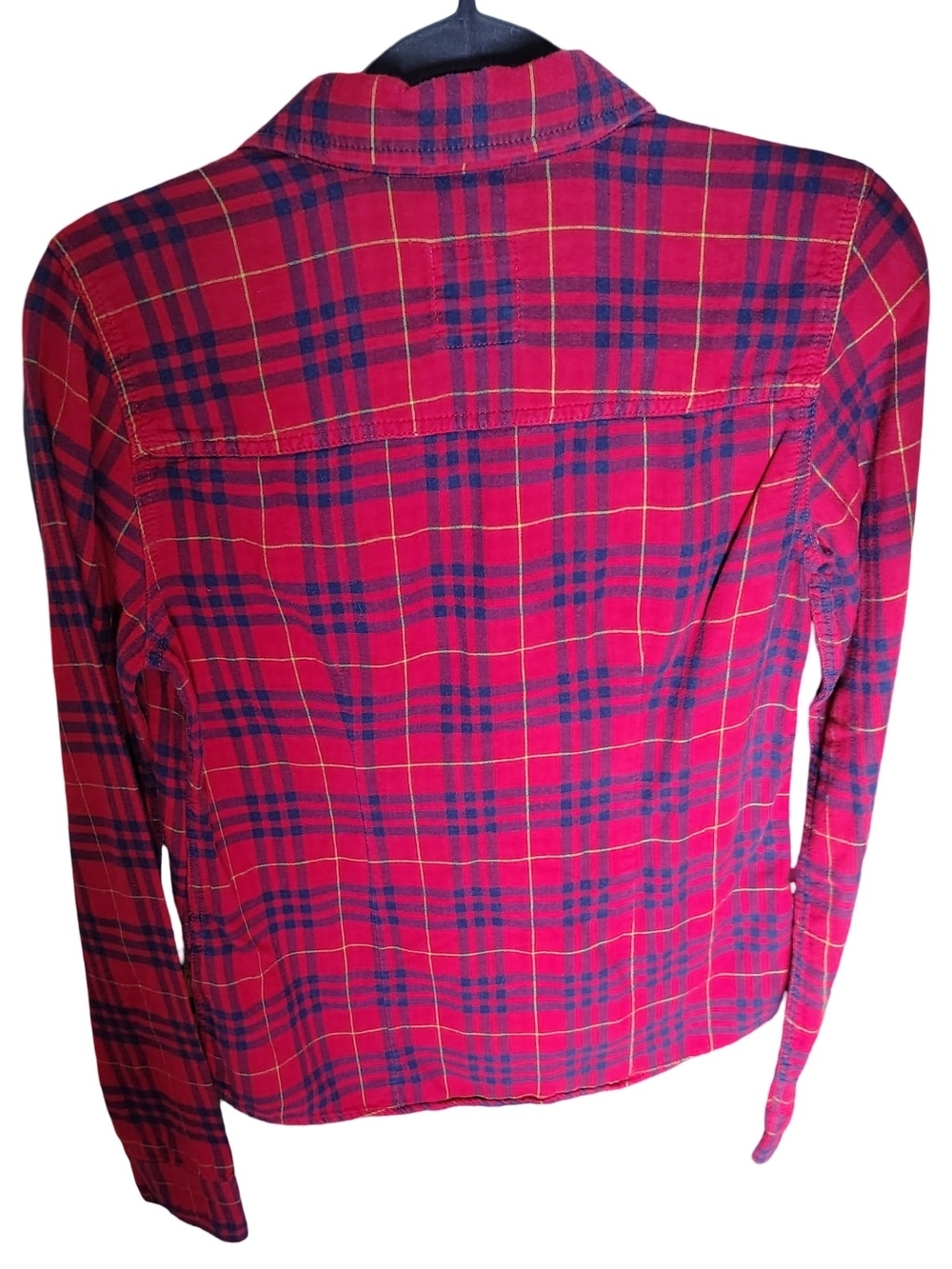 Hollister Red Plaid Button-Down Shirt with Navy & Yellow Lines